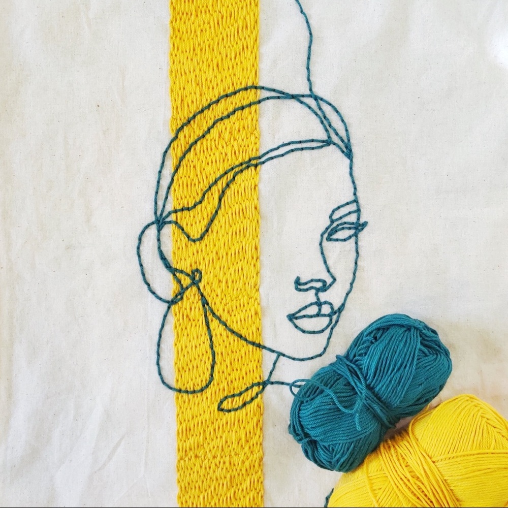 Hand Embroidered canvas tote bag punch needle